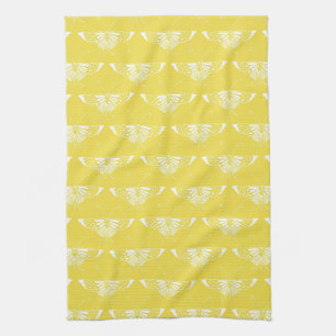 Stylised Art Deco butterfly - yellow and white Tea Towel