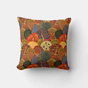 Stylised autumn trees, bright forest pattern. cushion