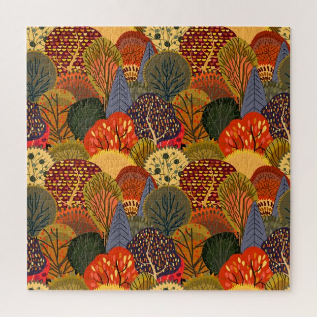 Stylised autumn trees, bright forest pattern. jigsaw puzzle (Vertical)