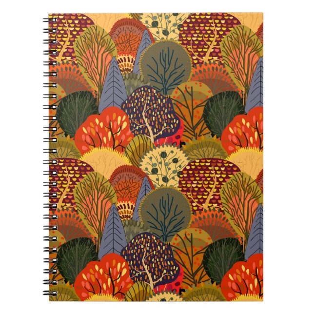 Stylised autumn trees, bright forest pattern. notebook (Front)