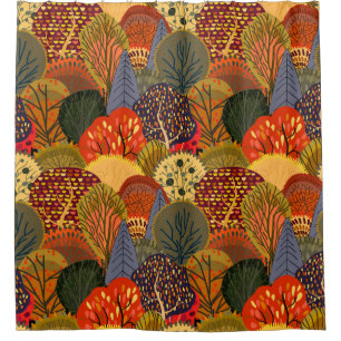 Stylised autumn trees, bright forest pattern. shower curtain