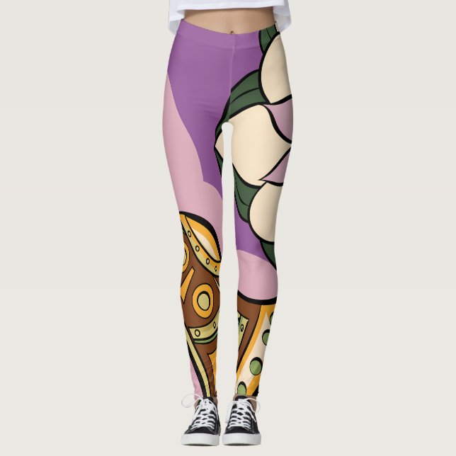 Stylised Axe and Flower Design Leggings (Front)