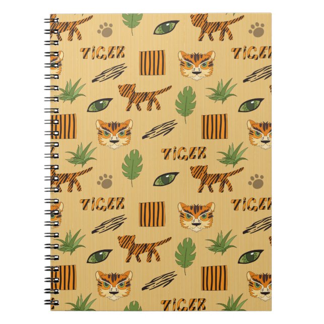 Stylised background with cartoon tiger. Bright che Notebook (Front)