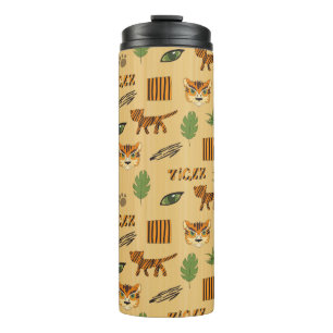 Stylised background with cartoon tiger. Bright che Thermal Tumbler