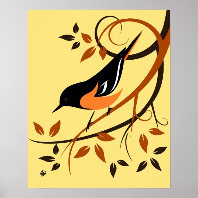 Stylised Baltimore Oriole Art Poster (Front)