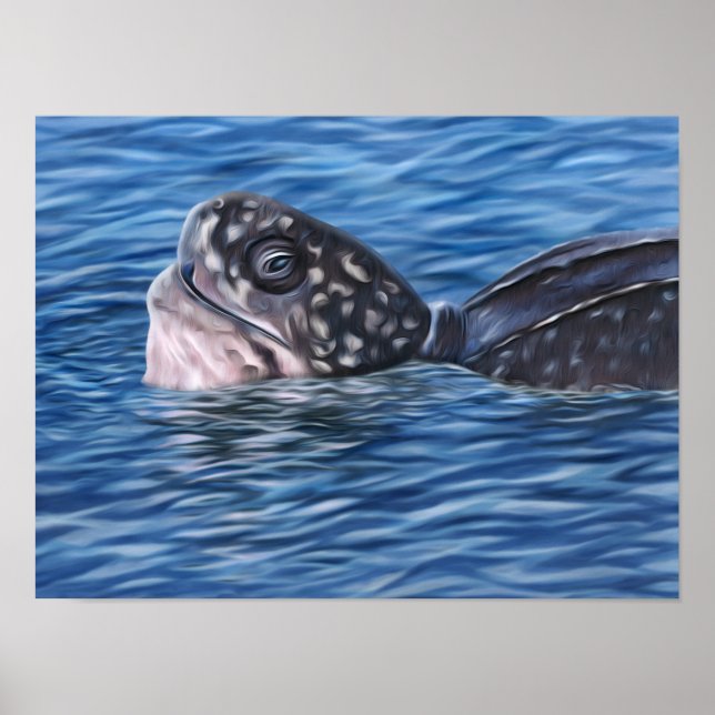 Stylised Basking Leatherback Sea Turtle Poster (Front)