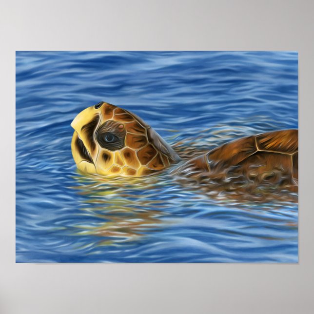 Stylised Basking Loggerhead Sea Turtle Poster (Front)