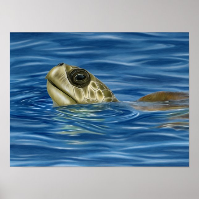 Stylised Basking Olive Ridley Sea Turtle Poster (Front)