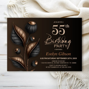 Stylised Black and Copper Eucalyptus 55th Birthday Invitation