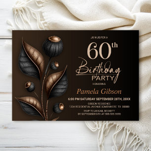 Stylised Black and Copper Eucalyptus 60th Birthday Invitation