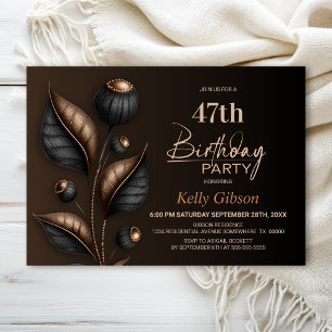 Stylised Black and Copper Eucalyptus Birthday Invitation