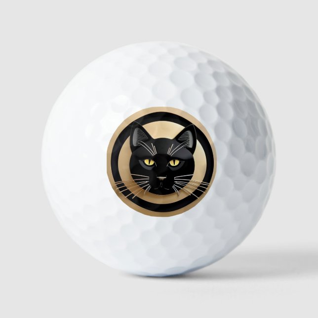 Stylised Black Cat Illustration Golf Balls (Front)