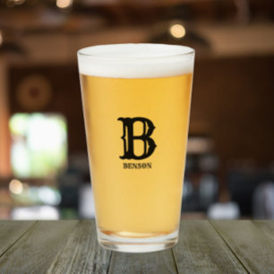 Stylised Black Initial and Last Name Glass