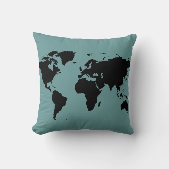 stylised black world map cushion (Front)