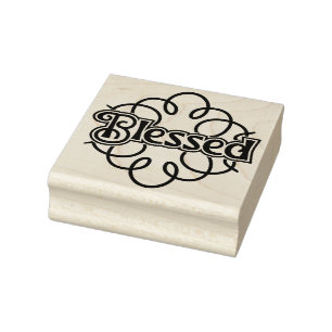 Stylised Blessed Christmas Square Wood Rubber Stamp
