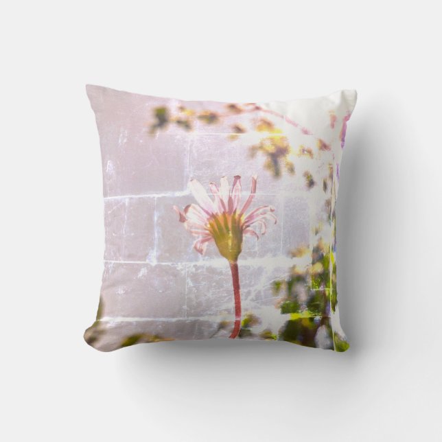 Stylised Blue Daisy Flower Cushion Throw Pillow (Front)