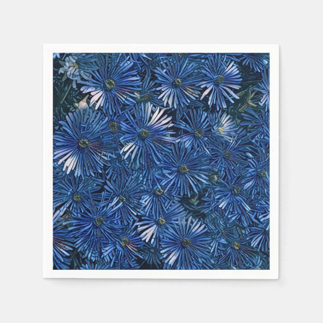 Stylised Blue Flowers Paper Napkin (Front)