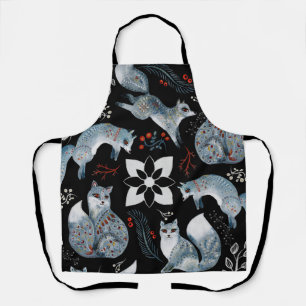  Stylised blue foxes with intricate floral designs Apron