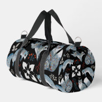 Stylised blue foxes with intricate floral designs