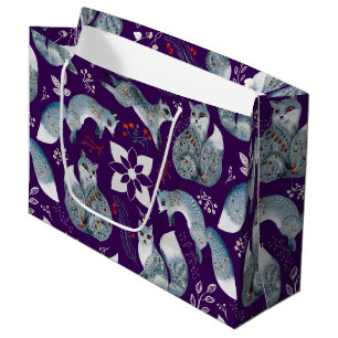 Stylised blue foxes with intricate floral designs Large Gift Bag
