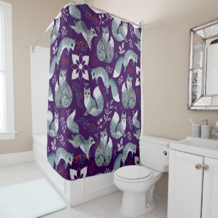 Stylised blue foxes with intricate floral designs Shower Curtain