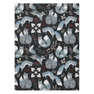 Stylised blue foxes with intricate floral designs Tablecloth