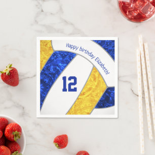 stylised blue gold girls volleyball sports napkin