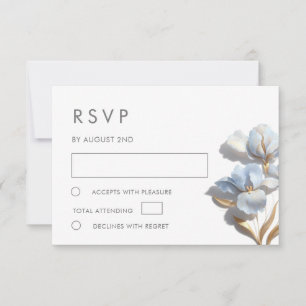 Stylised Blue Gold Lily Bas Relief Flower RSVP Card