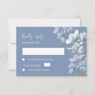 Stylised Blue Gold Lily Layered Flowers RSVP Card