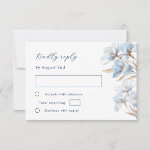 Stylised Blue Gold Lily Layered Flowers RSVP Card