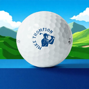 Stylised Blue Golf Player with Name  Balls