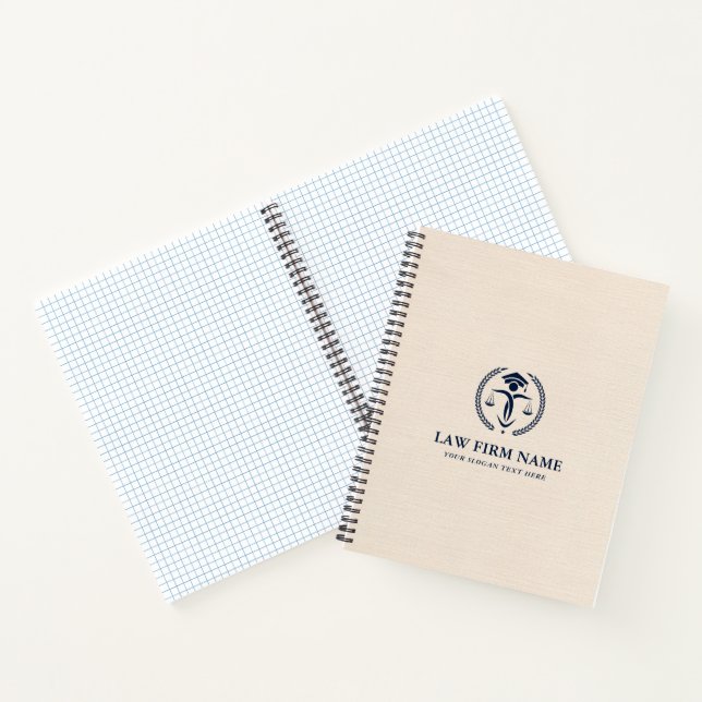 Stylised Blue Justice Logo Beige Linen Texture  Notebook (Inside)