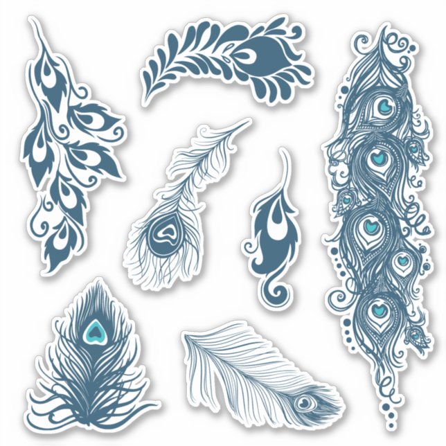 Stylised Blue Peafowl Peacock Feathers Vinyl (Front)