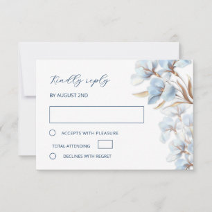 Stylised Blue Rose Gold Lily Layered Flowers RSVP Card