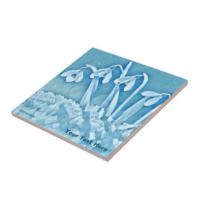 Stylised Blue Snowdrops Ceramic Tile (Side)