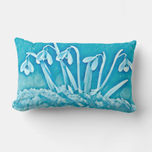 Stylised Blue Snowdrops Lumbar Cushion