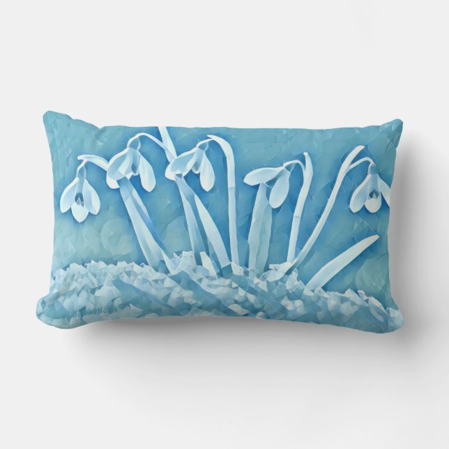Stylised Blue Snowdrops Lumbar Cushion (Front)