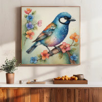 Stylised Bluebird and Blossoms Art