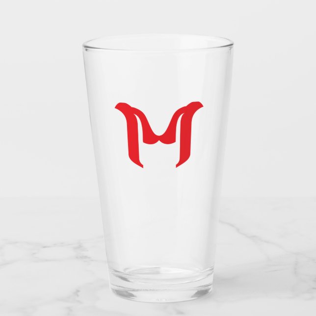 Stylised Bold Geometric Red Letter M Glass (Front)