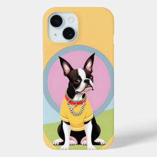 Stylised Boston Terrier Wearing Yellow Shirt iPhone 15 Case