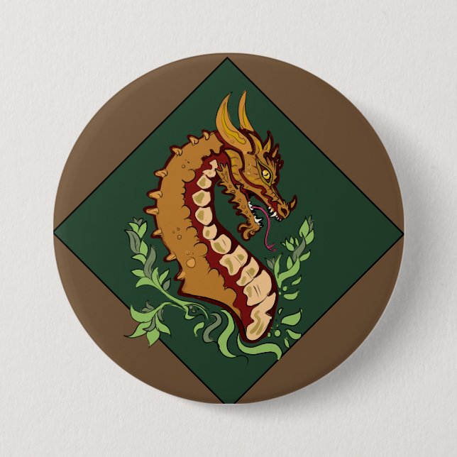 Stylised Brown Dragon 7.5 Cm Round Badge (Front)