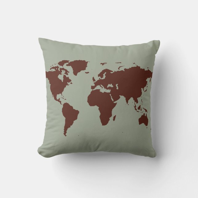 stylised brown world map cushion (Front)