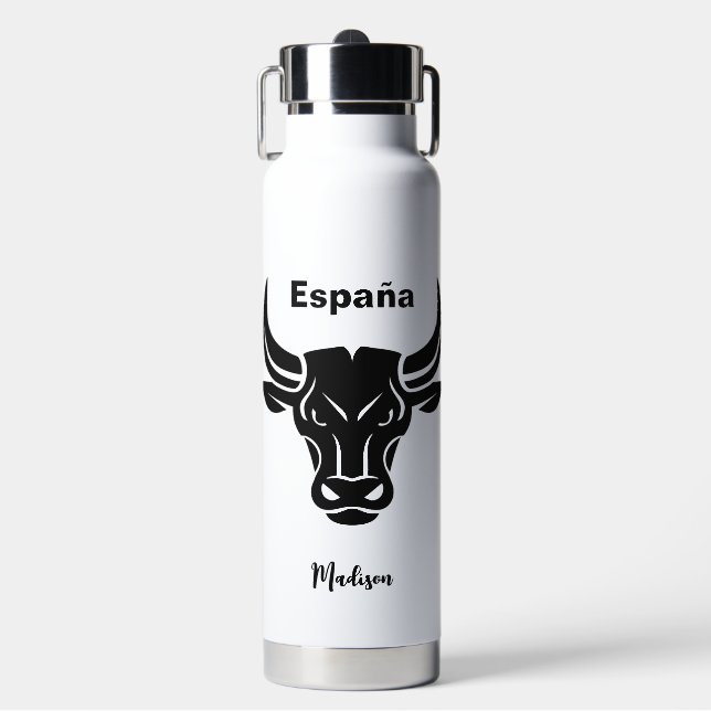 Stylised Bull custom text Water Bottle (Front)