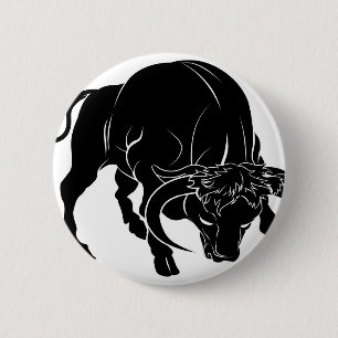 Stylised bull illustration 6 cm round badge