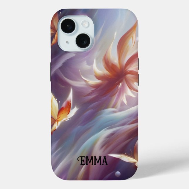 Stylised Butterflies and Flower Custom Name Case-Mate iPhone Case (Back)