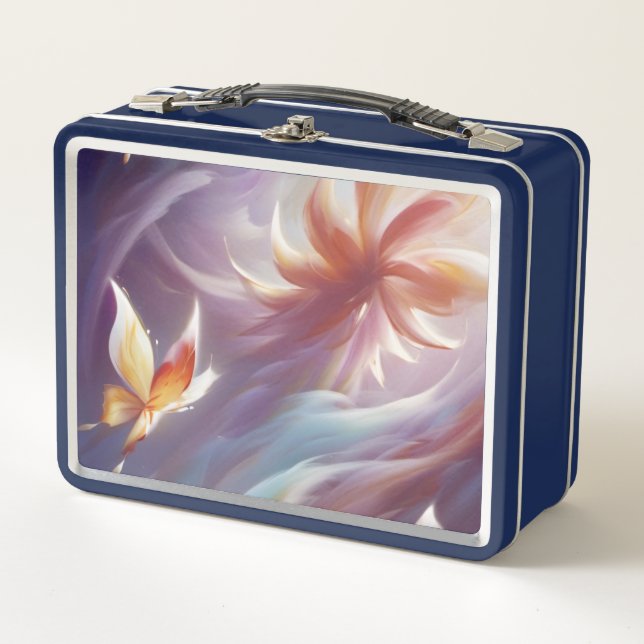 Stylised Butterflies and Flower Metal Lunch Box (Front)