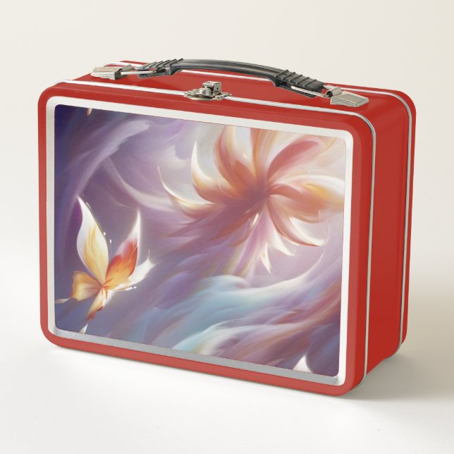 Stylised Butterflies and Flower Metal Lunch Box (Front)