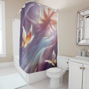 Stylised Butterflies and Flower Shower Curtain
