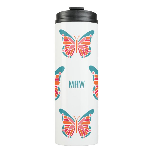 Stylised Butterflies custom monogram tumbler (Front)