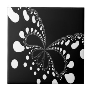 Stylised Butterfly Black And White Fractal Design Ceramic Tile